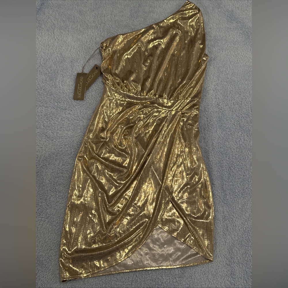 Eva Mendez Women New Size S Gold Sparkly One Shoulder Open Leg Party Cocktail